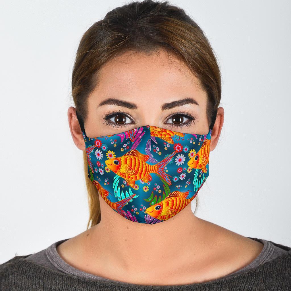 Goldfish Flower Pattern Print Face Mask-grizzshop