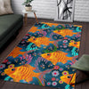 Goldfish Flower Pattern Print Floor Mat-grizzshop