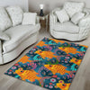 Goldfish Flower Pattern Print Floor Mat-grizzshop