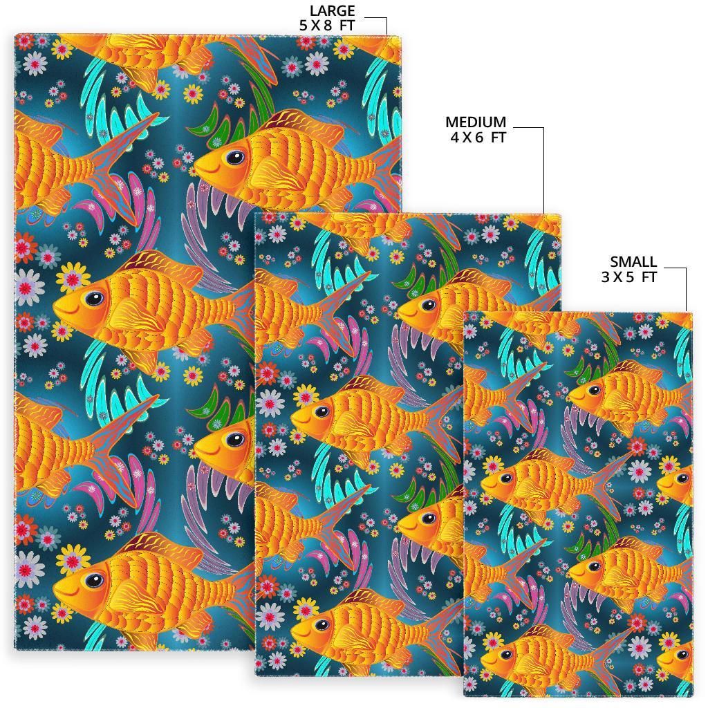 Goldfish Flower Pattern Print Floor Mat-grizzshop