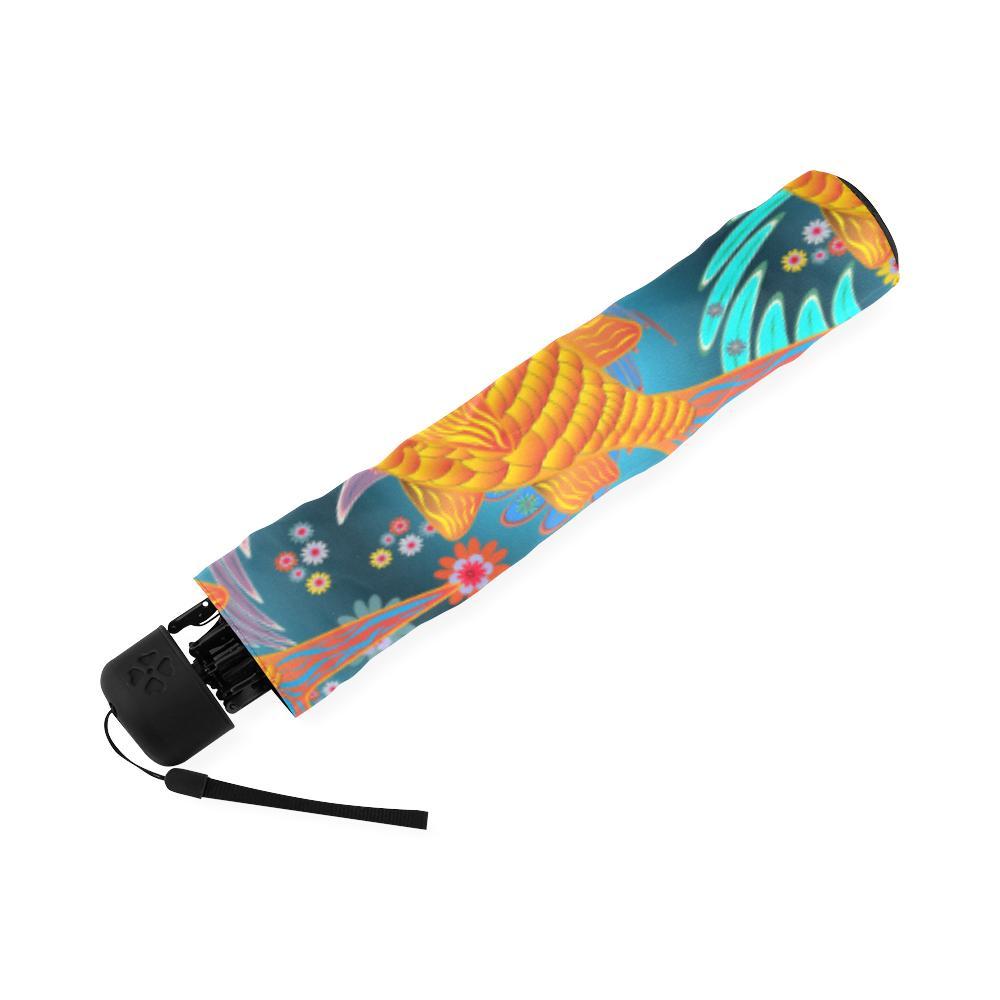 Goldfish Flower Pattern Print Foldable Umbrella-grizzshop