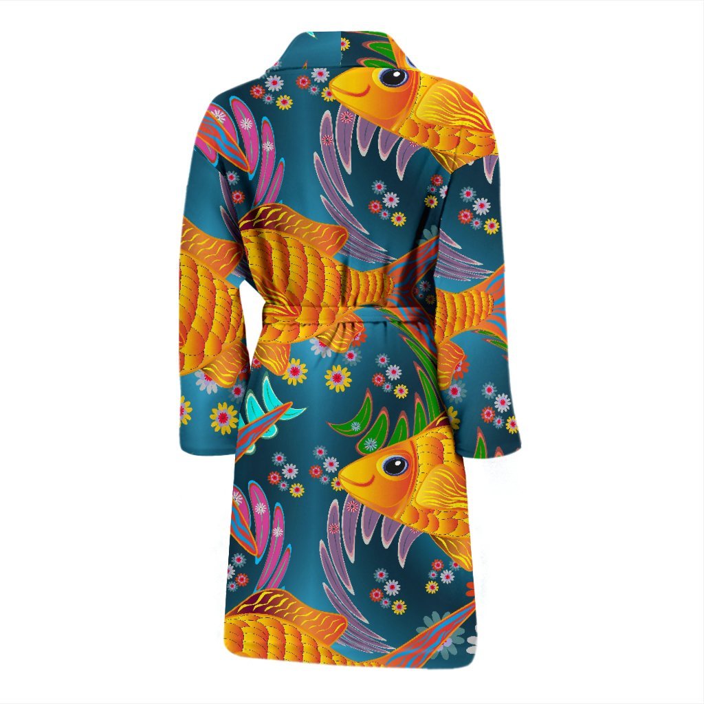 Goldfish Flower Pattern Print Men Long Robe-grizzshop