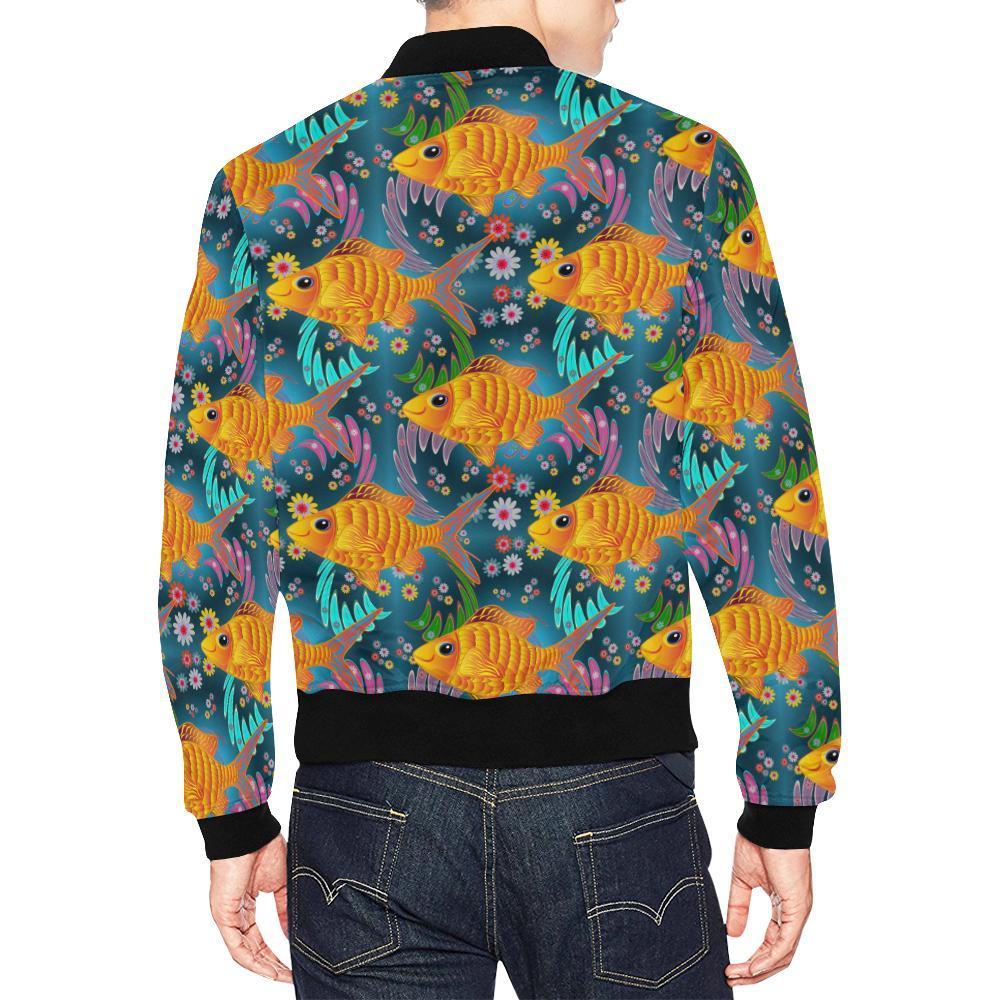 Goldfish Flower Pattern Print Men's Bomber Jacket-grizzshop