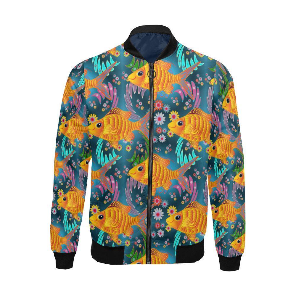 Goldfish Flower Pattern Print Men's Bomber Jacket-grizzshop