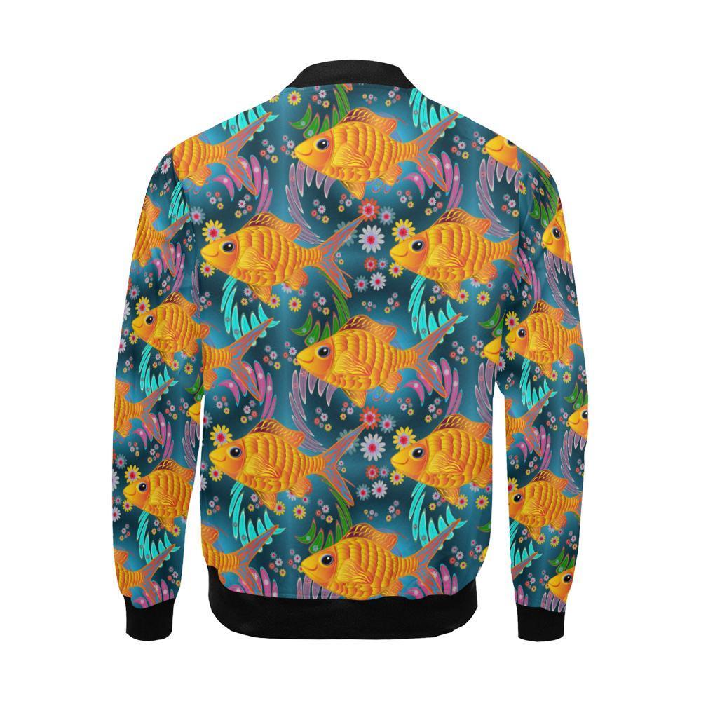 Goldfish Flower Pattern Print Men's Bomber Jacket-grizzshop