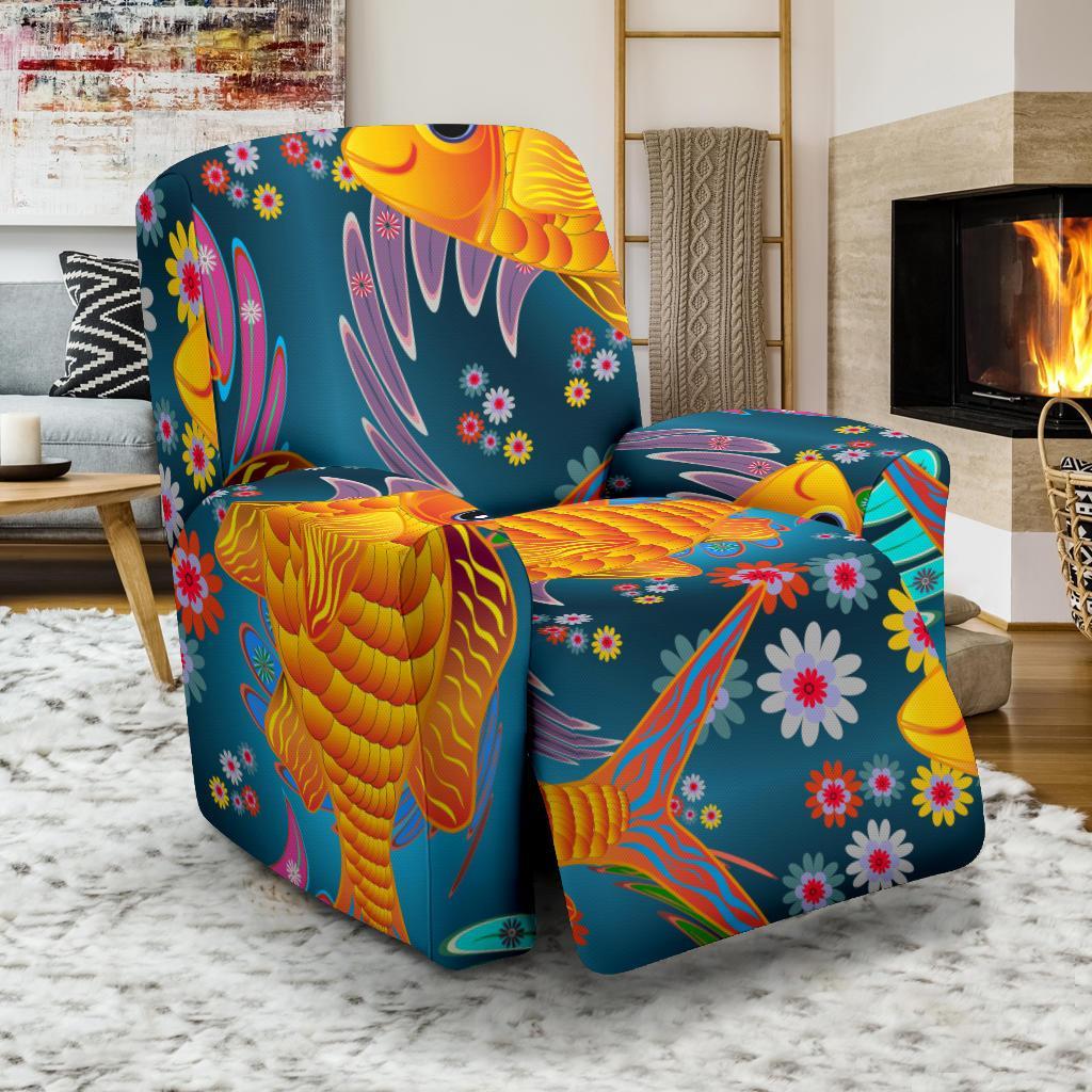 Goldfish Flower Pattern Print Recliner Cover-grizzshop