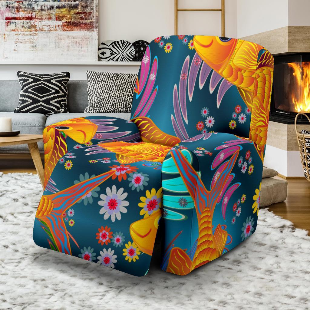 Goldfish Flower Pattern Print Recliner Cover-grizzshop