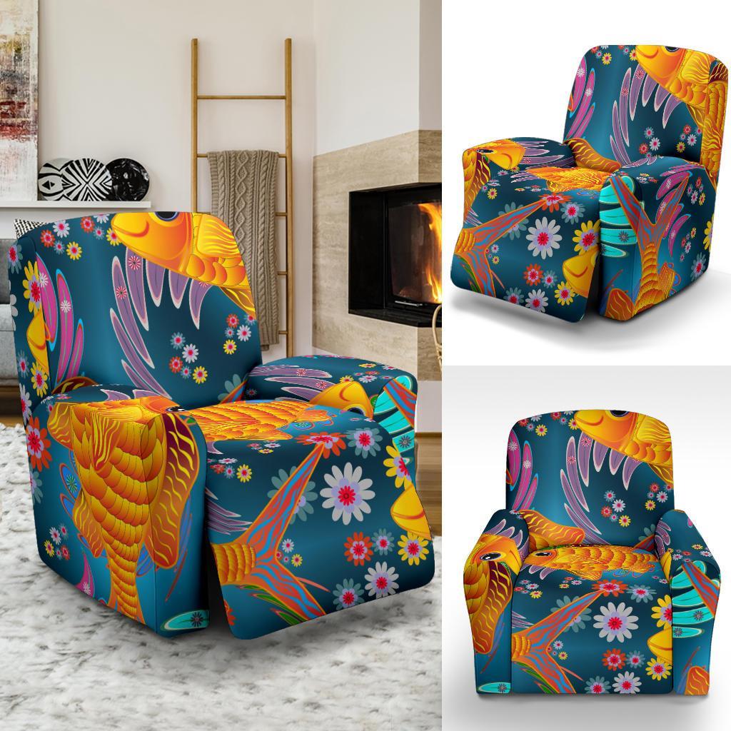 Goldfish Flower Pattern Print Recliner Cover-grizzshop