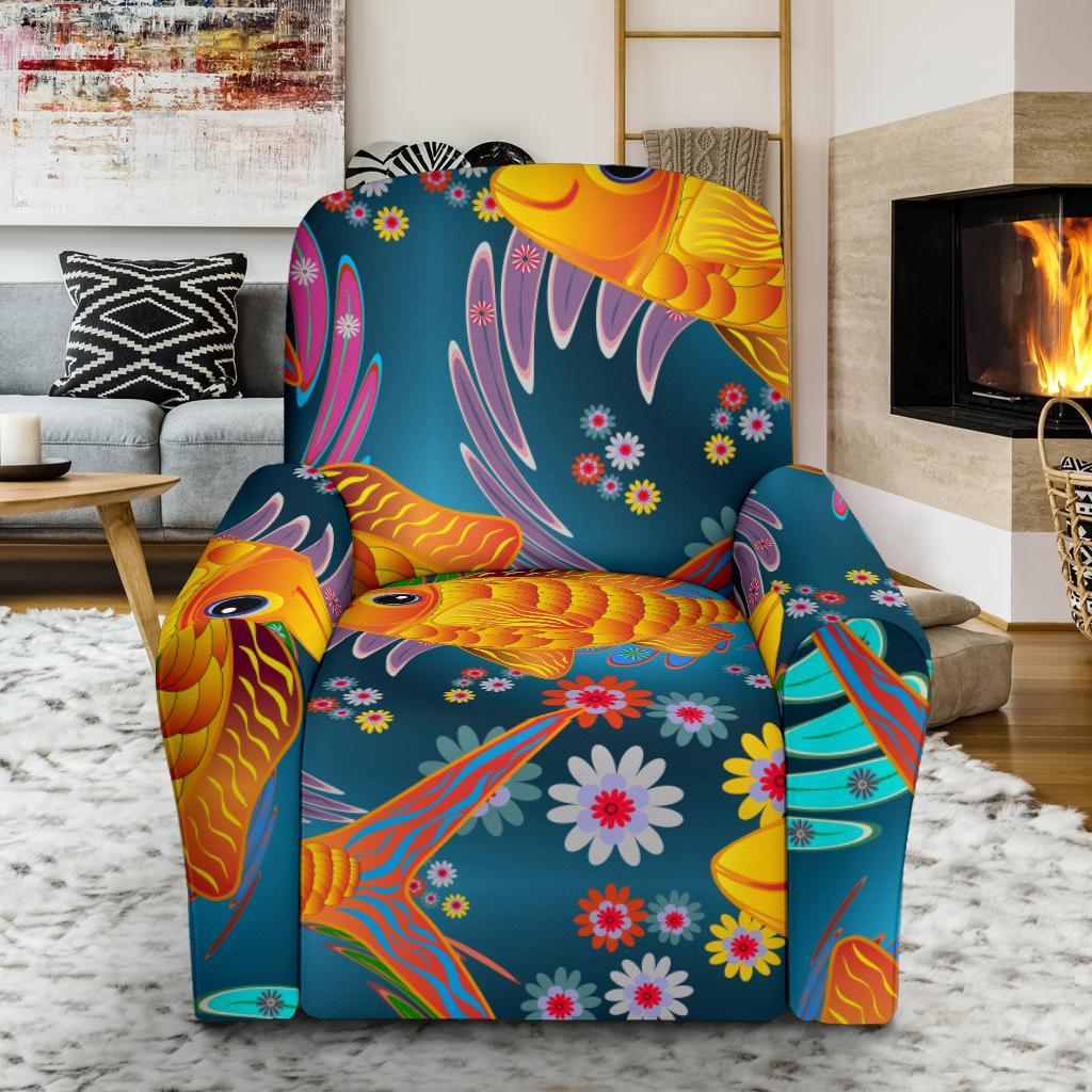 Goldfish Flower Pattern Print Recliner Cover-grizzshop