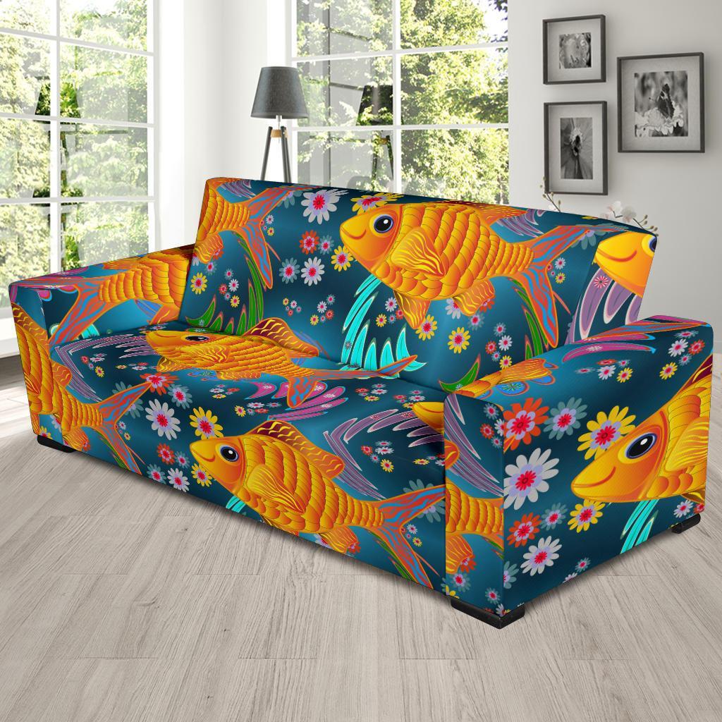 Goldfish Flower Pattern Print Sofa Covers-grizzshop