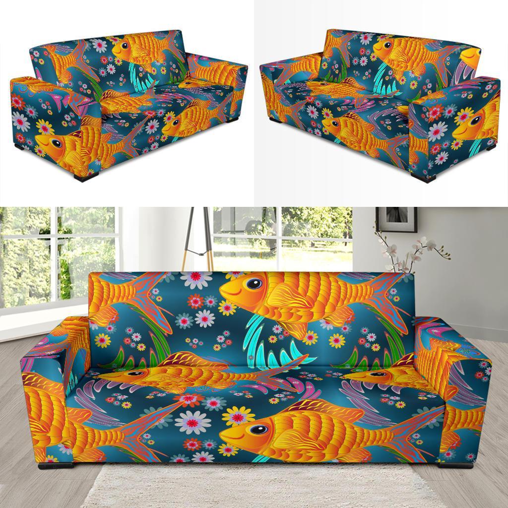 Goldfish Flower Pattern Print Sofa Covers-grizzshop