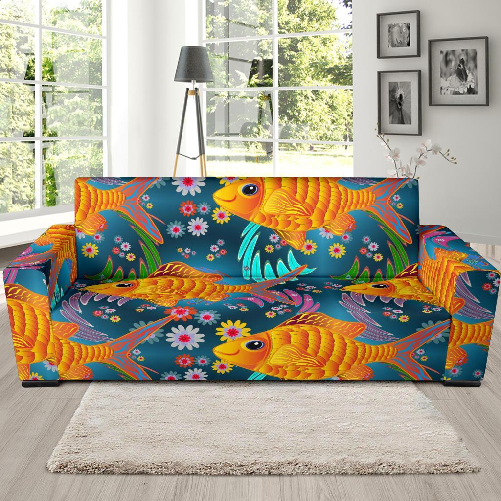 Goldfish Flower Pattern Print Sofa Covers-grizzshop