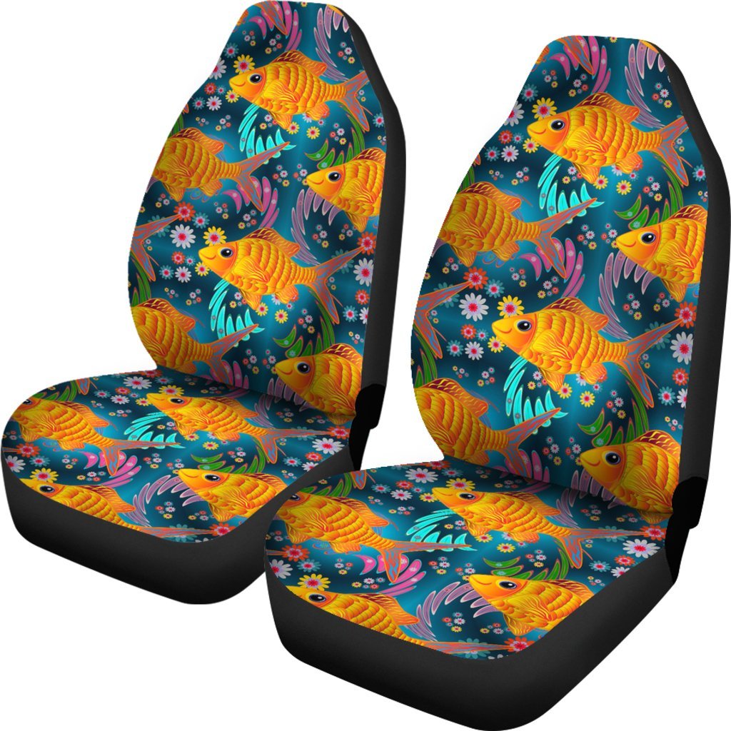 Goldfish Flower Pattern Print Universal Fit Car Seat Cover-grizzshop