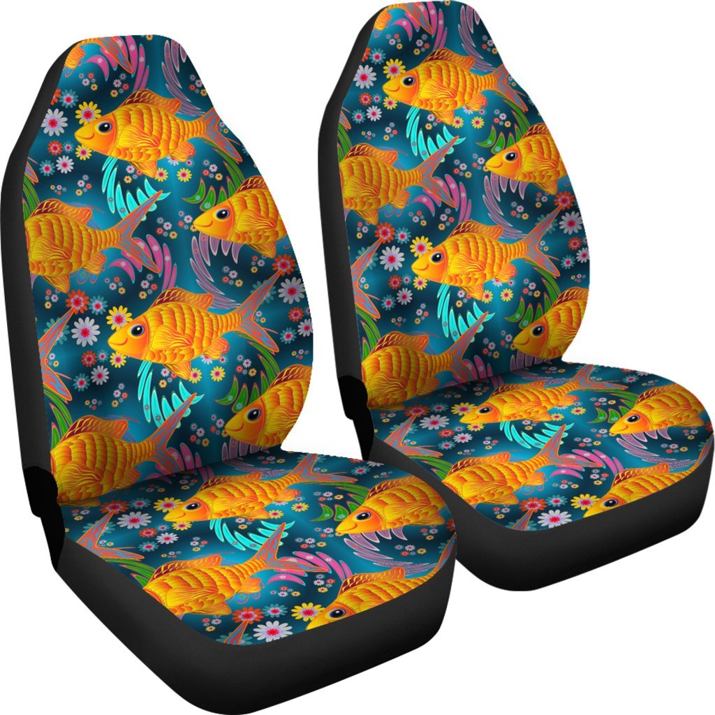 Goldfish Flower Pattern Print Universal Fit Car Seat Cover-grizzshop