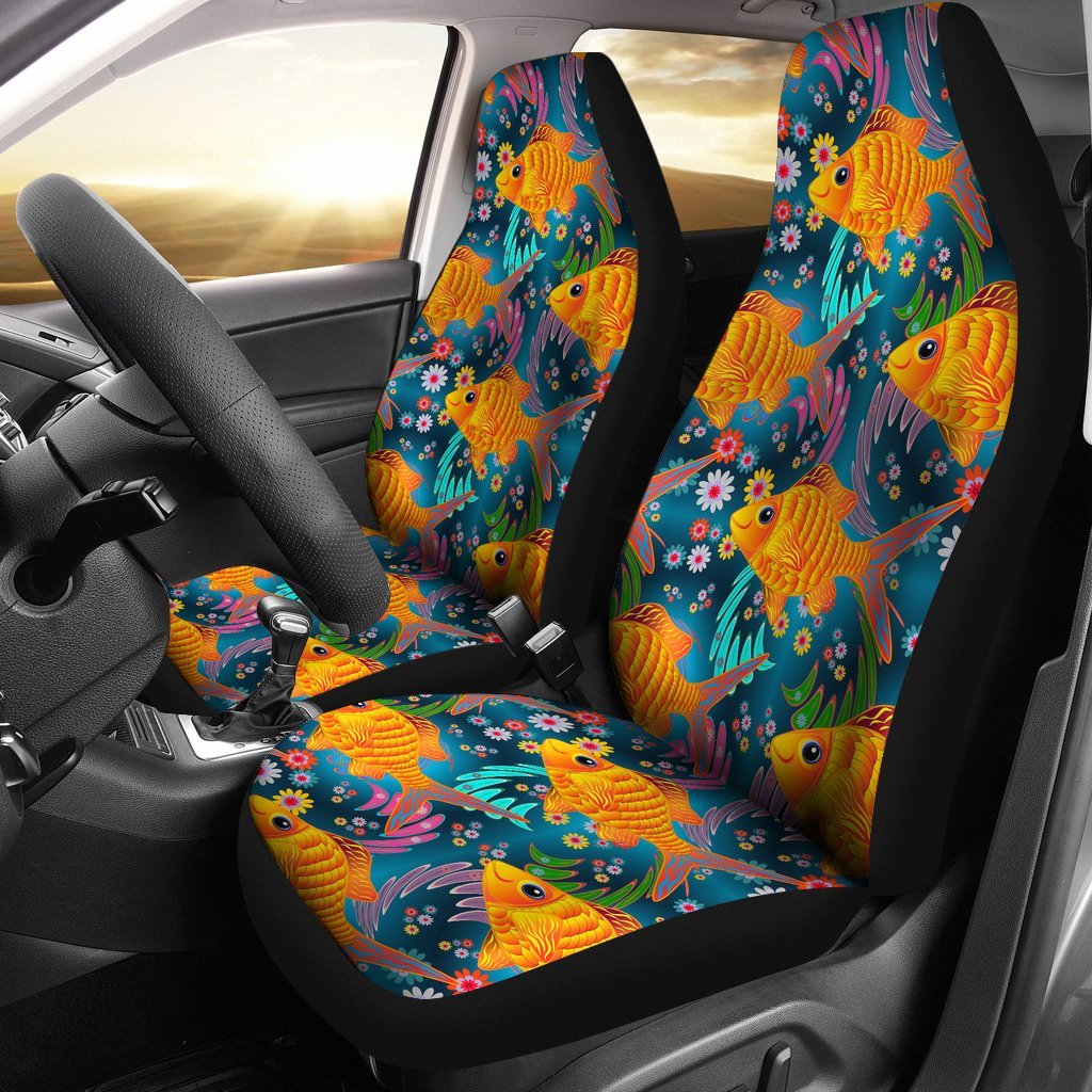 Goldfish Flower Pattern Print Universal Fit Car Seat Cover-grizzshop