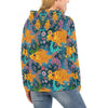 Goldfish Flower Pattern Print Women Pullover Hoodie-grizzshop