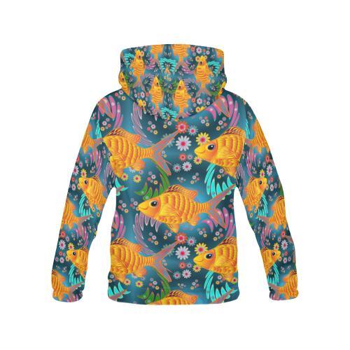 Goldfish Flower Pattern Print Women Pullover Hoodie-grizzshop