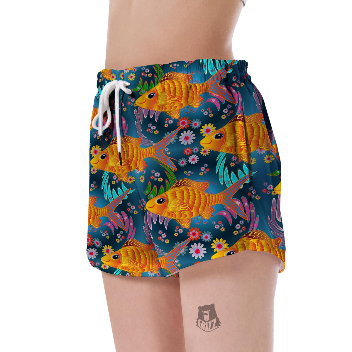 Goldfish Flower Pattern Print Women's Shorts-grizzshop