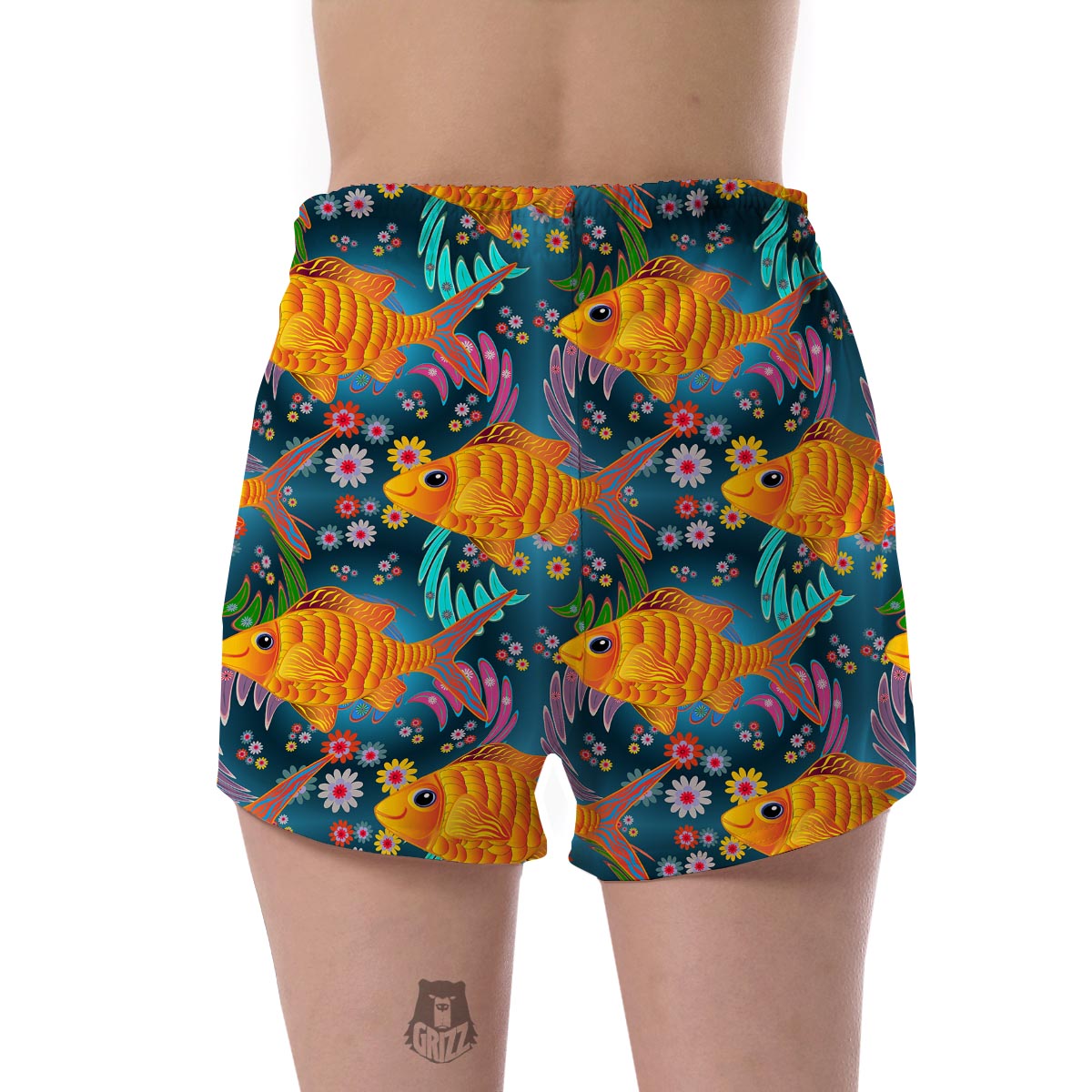 Goldfish Flower Pattern Print Women's Shorts-grizzshop