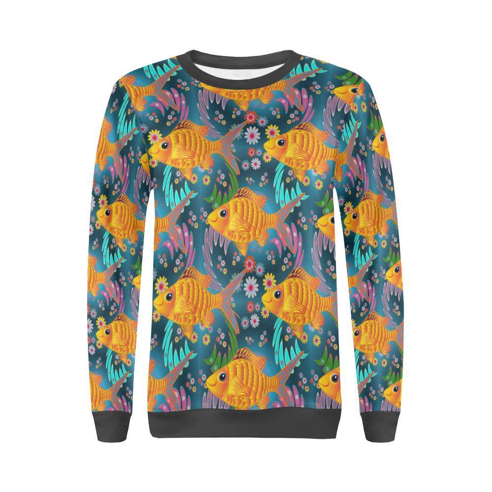 Goldfish Flower Pattern Print Women's Sweatshirt-grizzshop