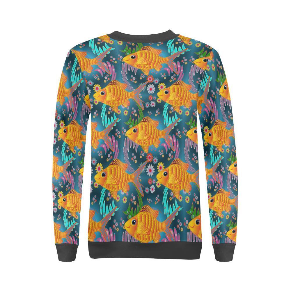 Goldfish Flower Pattern Print Women's Sweatshirt-grizzshop