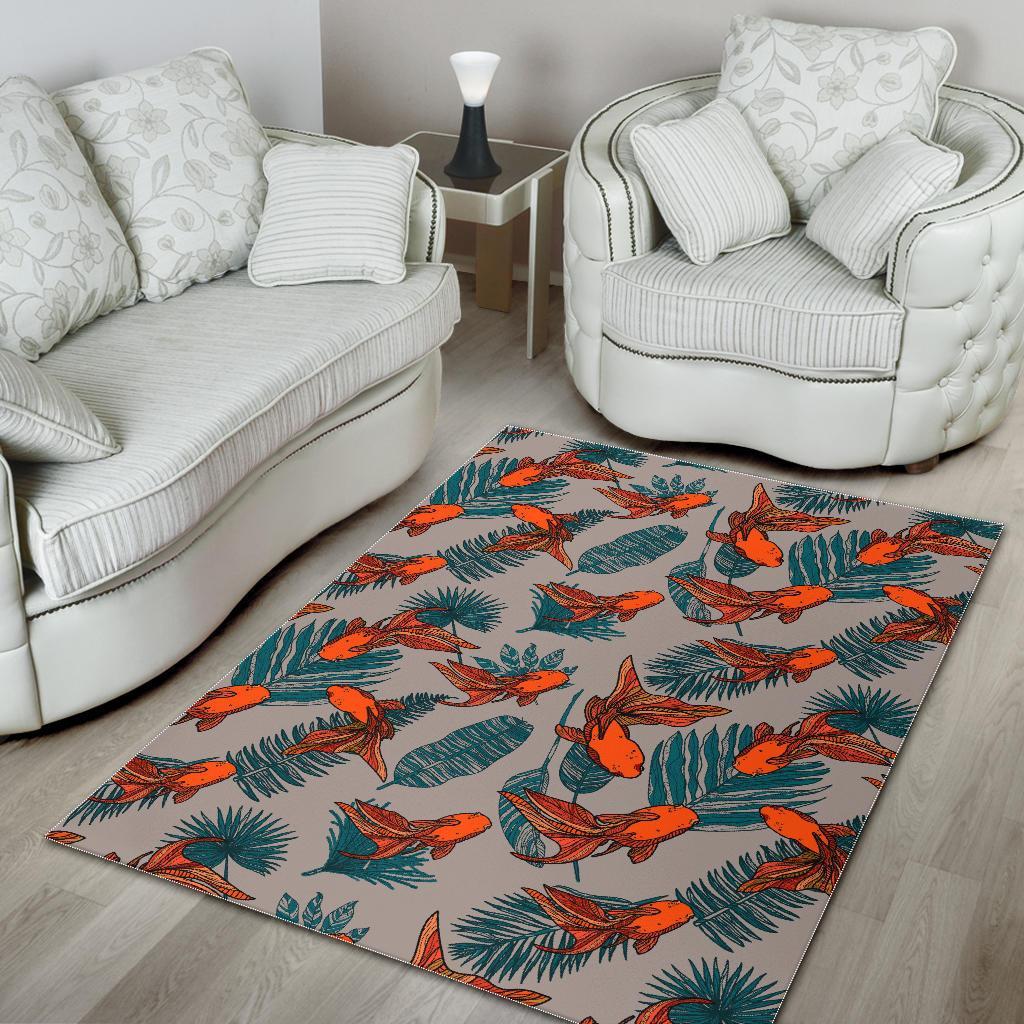 Goldfish Leaf Pattern Print Floor Mat-grizzshop