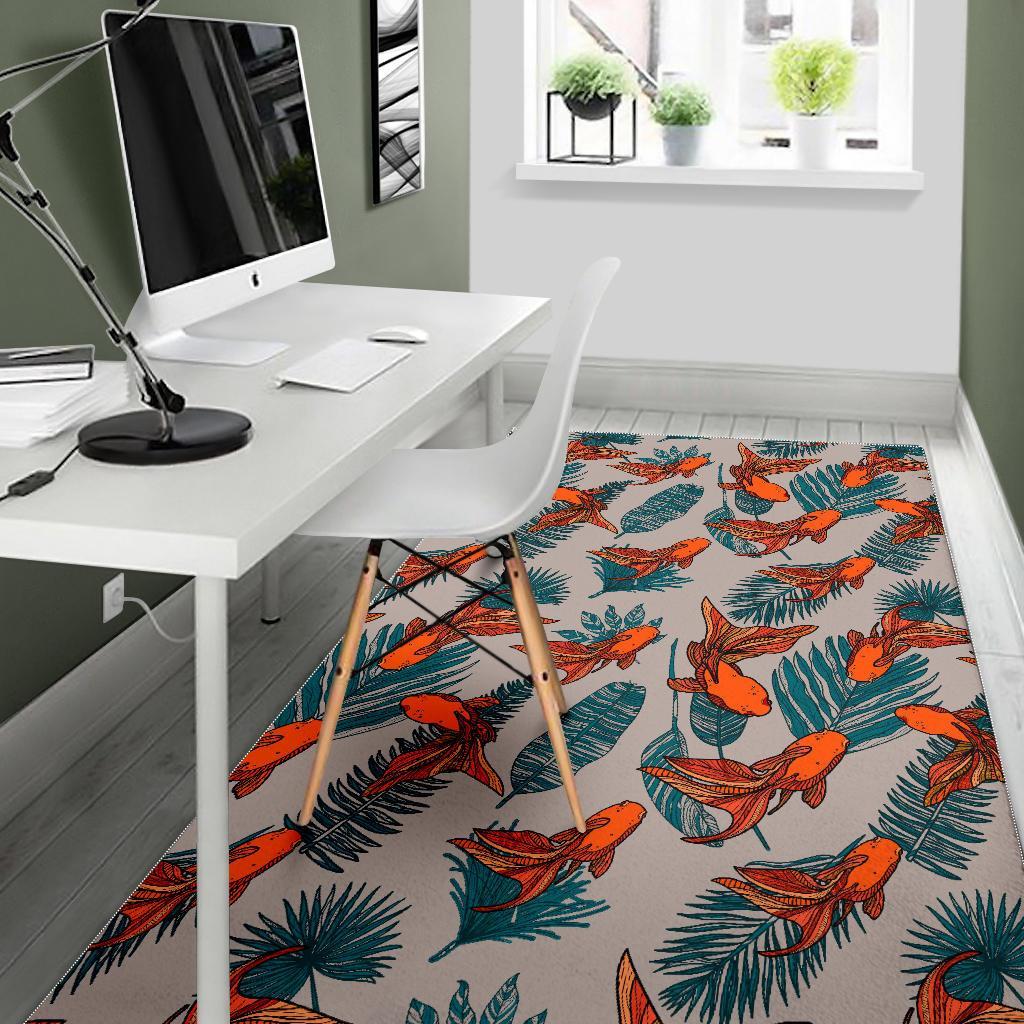 Goldfish Leaf Pattern Print Floor Mat-grizzshop