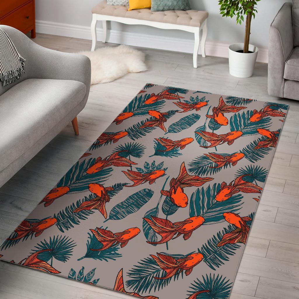 Goldfish Leaf Pattern Print Floor Mat-grizzshop