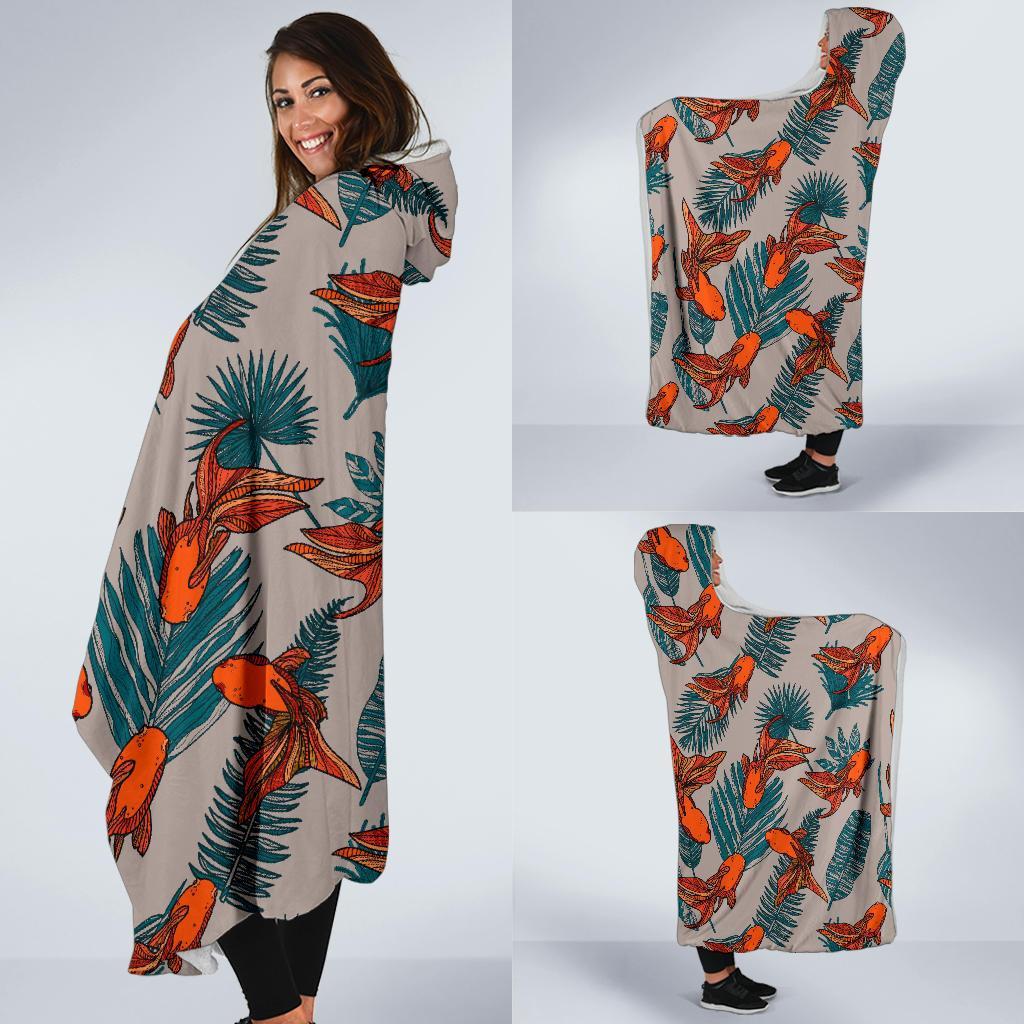 Goldfish Leaf Pattern Print Hooded Blanket-grizzshop