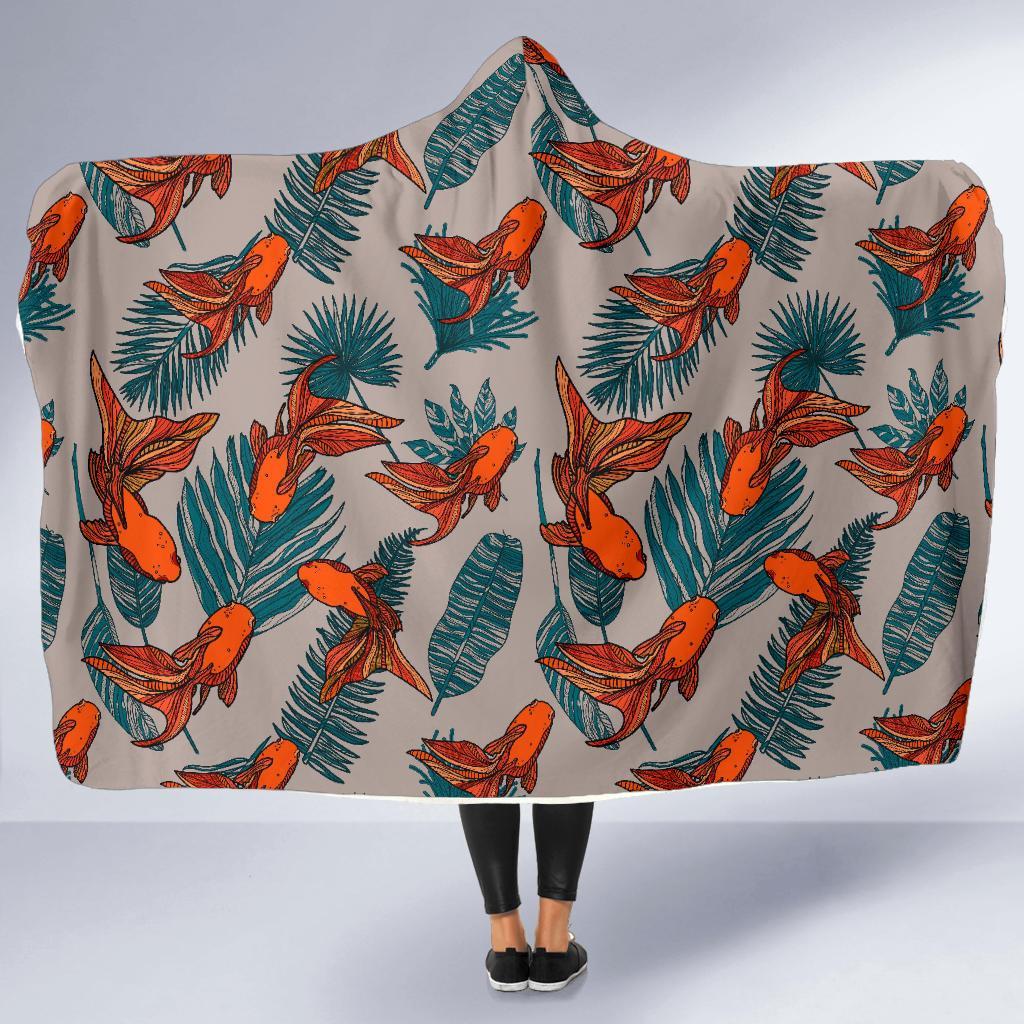 Goldfish Leaf Pattern Print Hooded Blanket-grizzshop