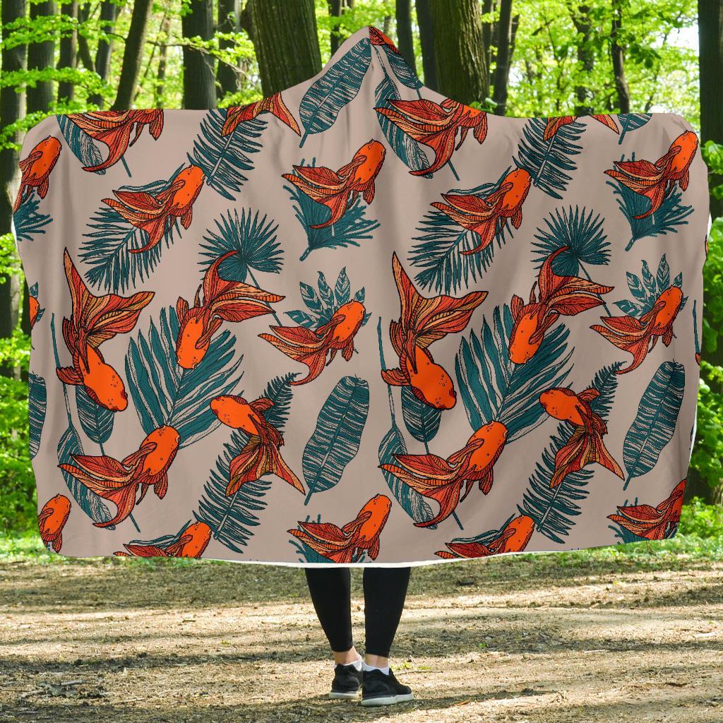 Goldfish Leaf Pattern Print Hooded Blanket-grizzshop