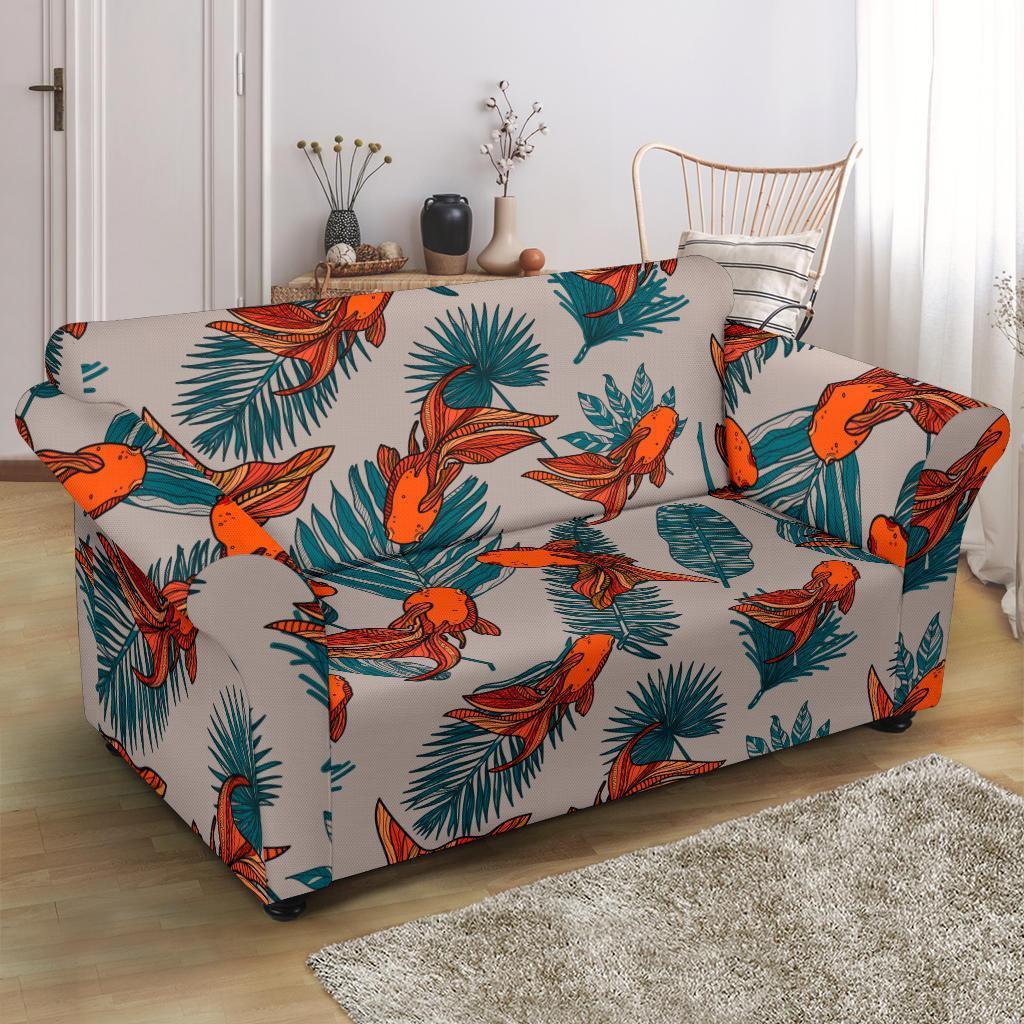 Goldfish Leaf Pattern Print Loveseat Cover-grizzshop