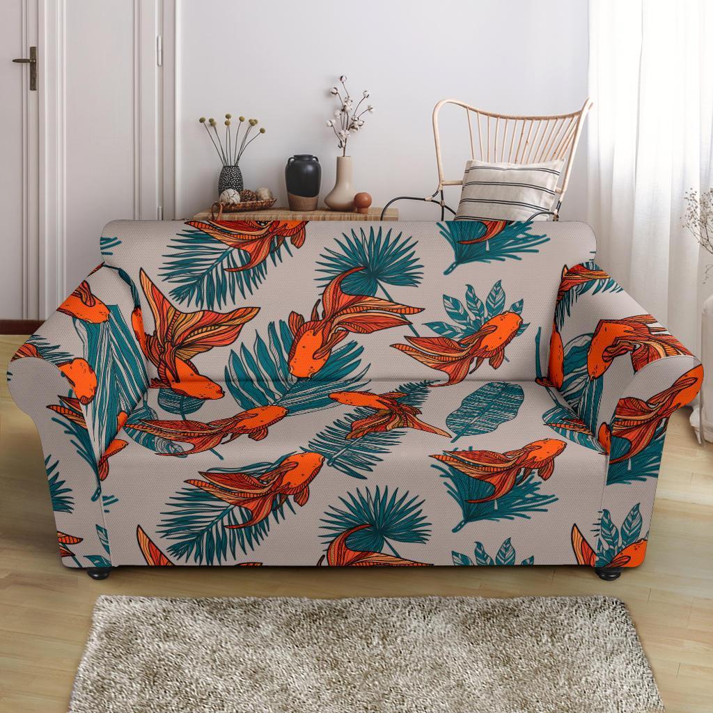 Goldfish Leaf Pattern Print Loveseat Cover-grizzshop