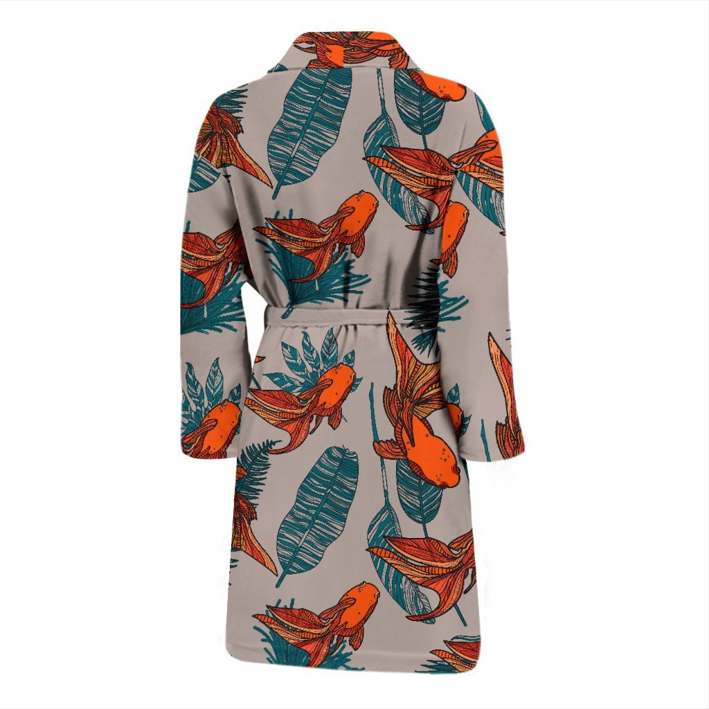 Goldfish Leaf Pattern Print Men Long Robe-grizzshop
