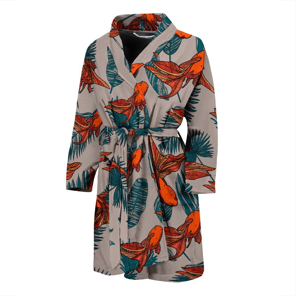 Goldfish Leaf Pattern Print Men Long Robe-grizzshop