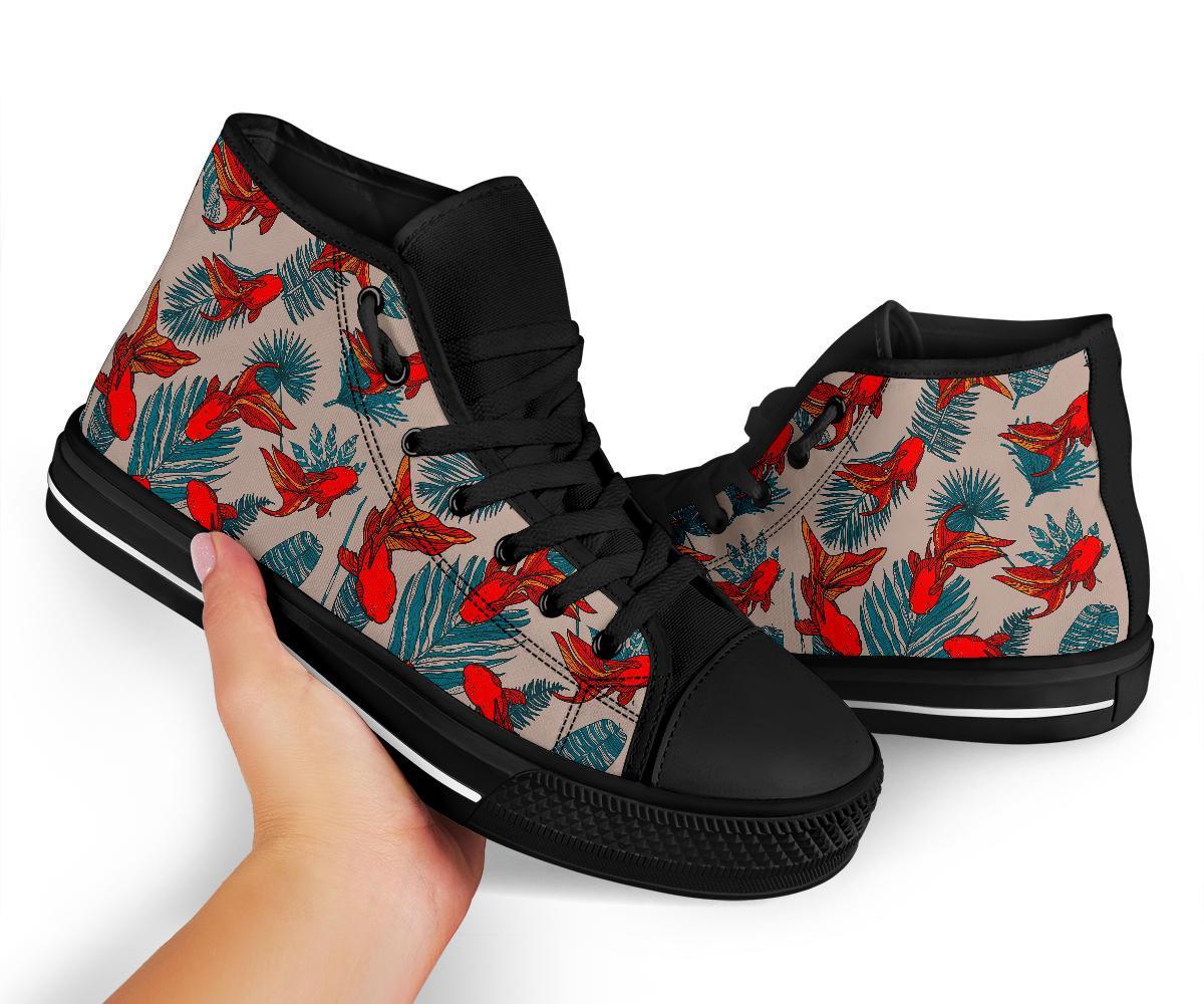 Goldfish Leaf Pattern Print Men Women's High Top Shoes-grizzshop