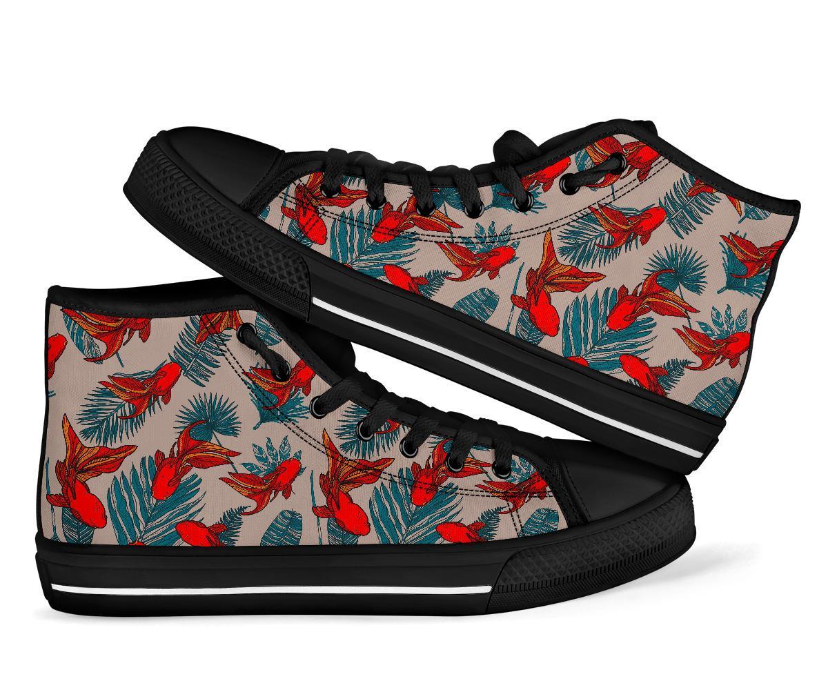 Goldfish Leaf Pattern Print Men Women's High Top Shoes-grizzshop