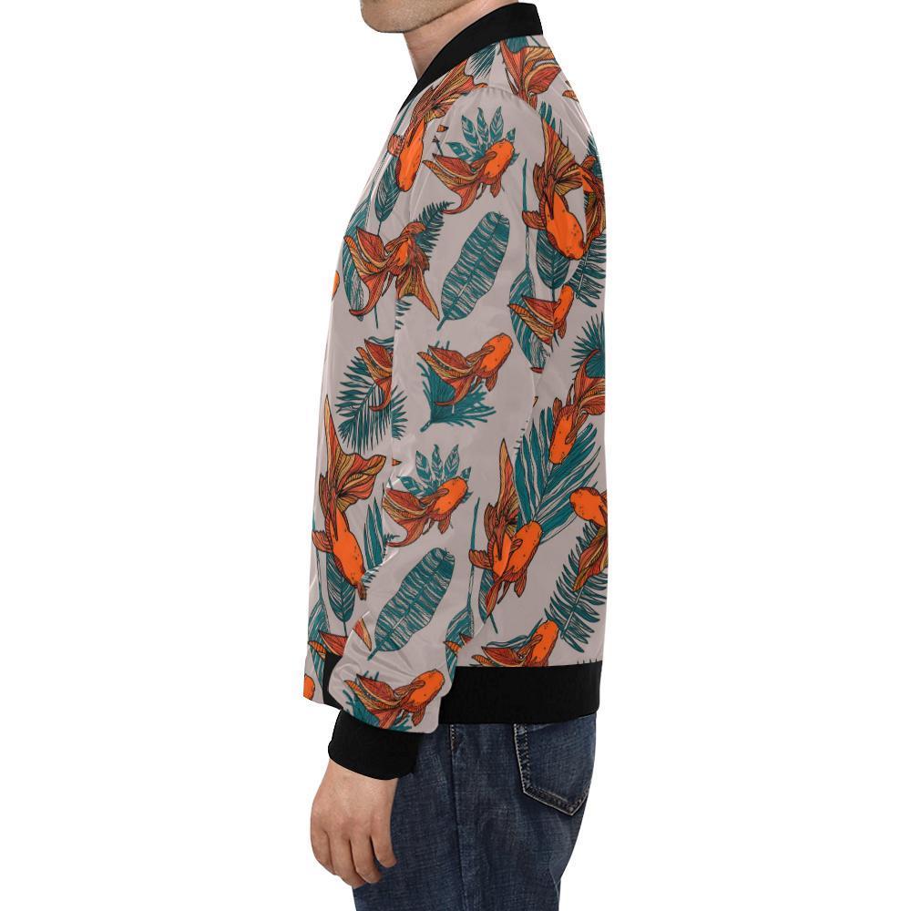 Goldfish Leaf Pattern Print Men's Bomber Jacket-grizzshop