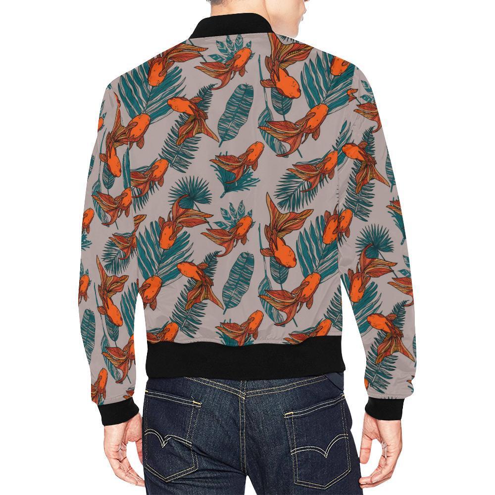 Goldfish Leaf Pattern Print Men's Bomber Jacket-grizzshop