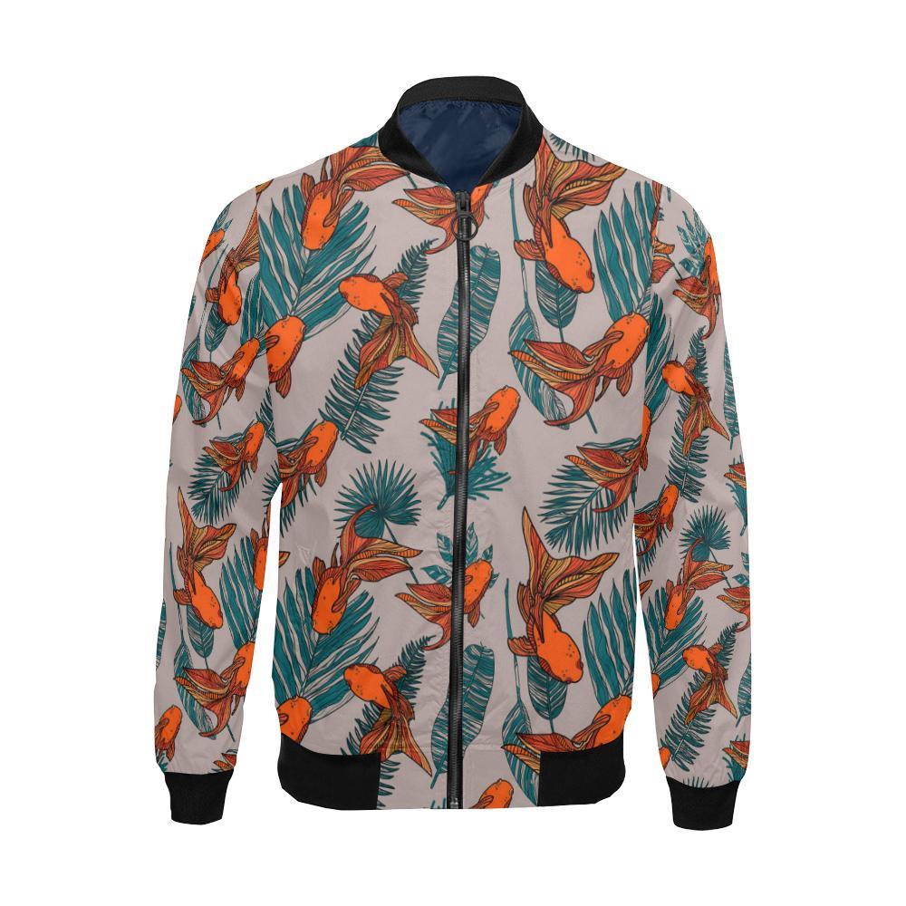 Goldfish Leaf Pattern Print Men's Bomber Jacket-grizzshop