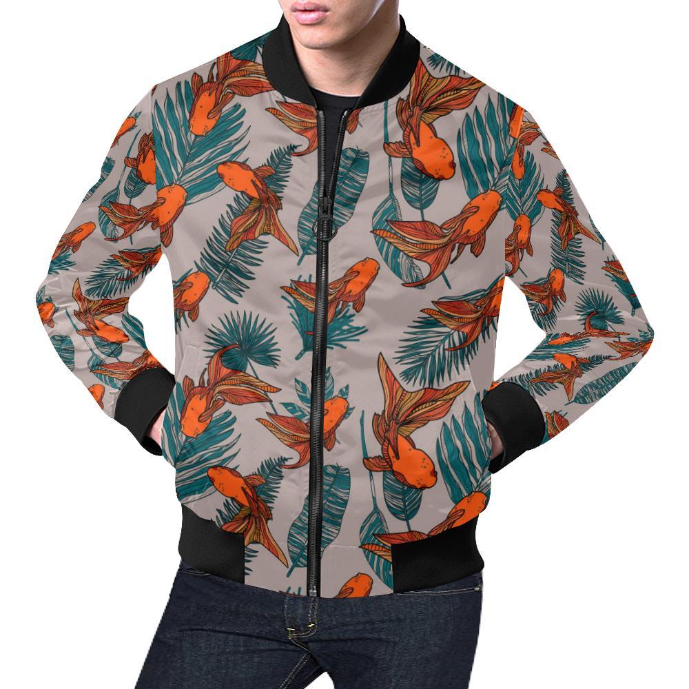 Goldfish Leaf Pattern Print Men's Bomber Jacket-grizzshop