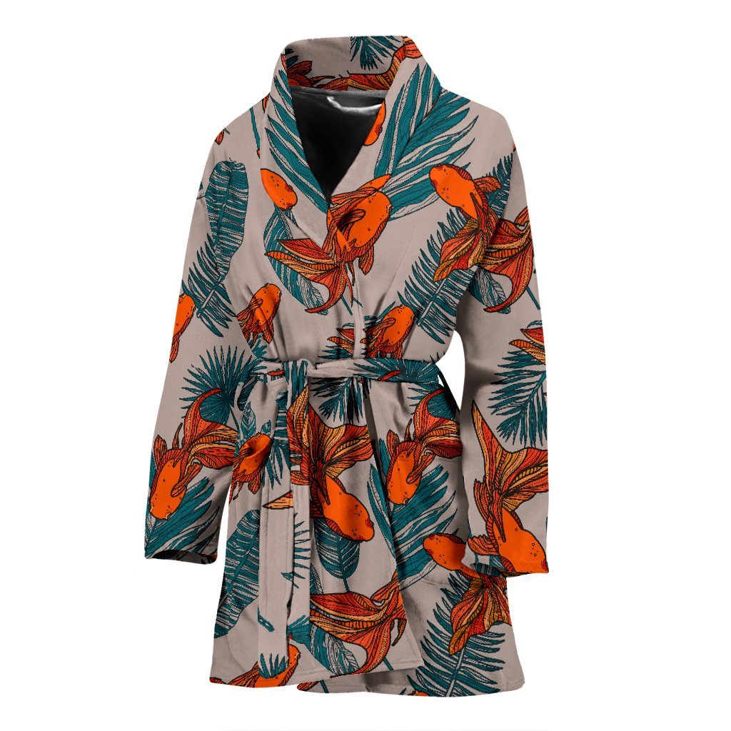 Goldfish Leaf Pattern Print Women Long Robe-grizzshop