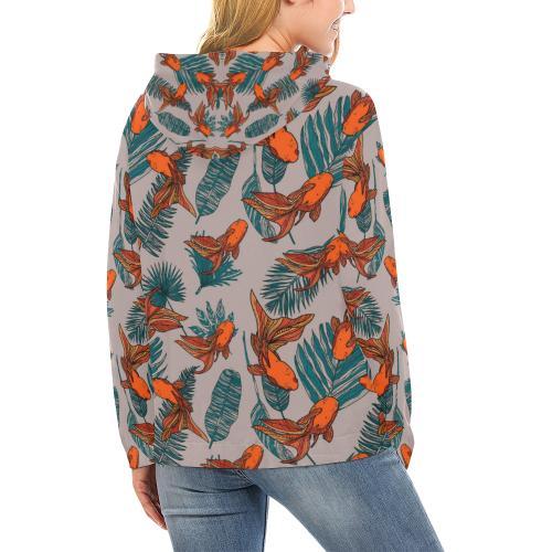 Goldfish Leaf Pattern Print Women Pullover Hoodie-grizzshop