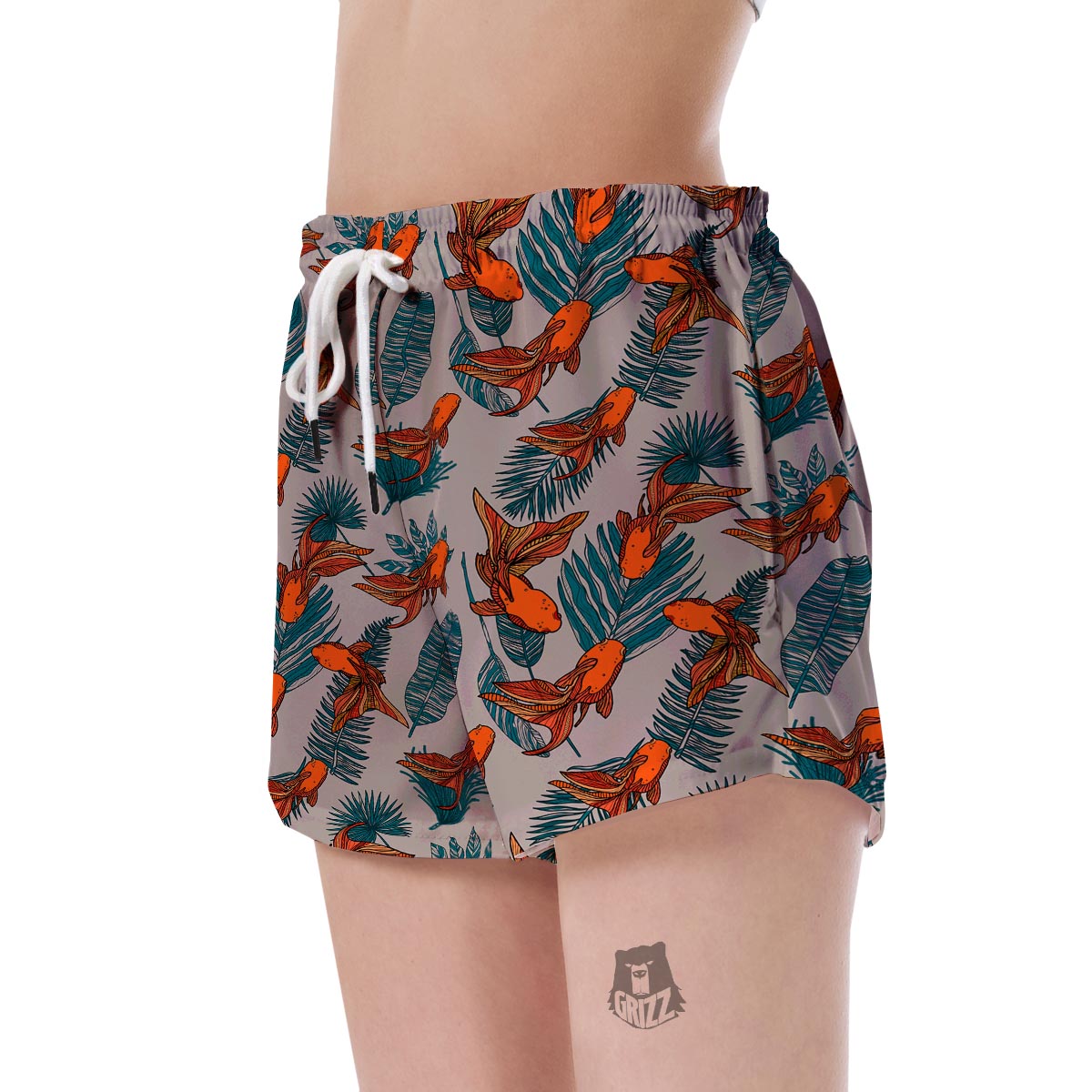 Goldfish Leaf Pattern Print Women's Shorts-grizzshop
