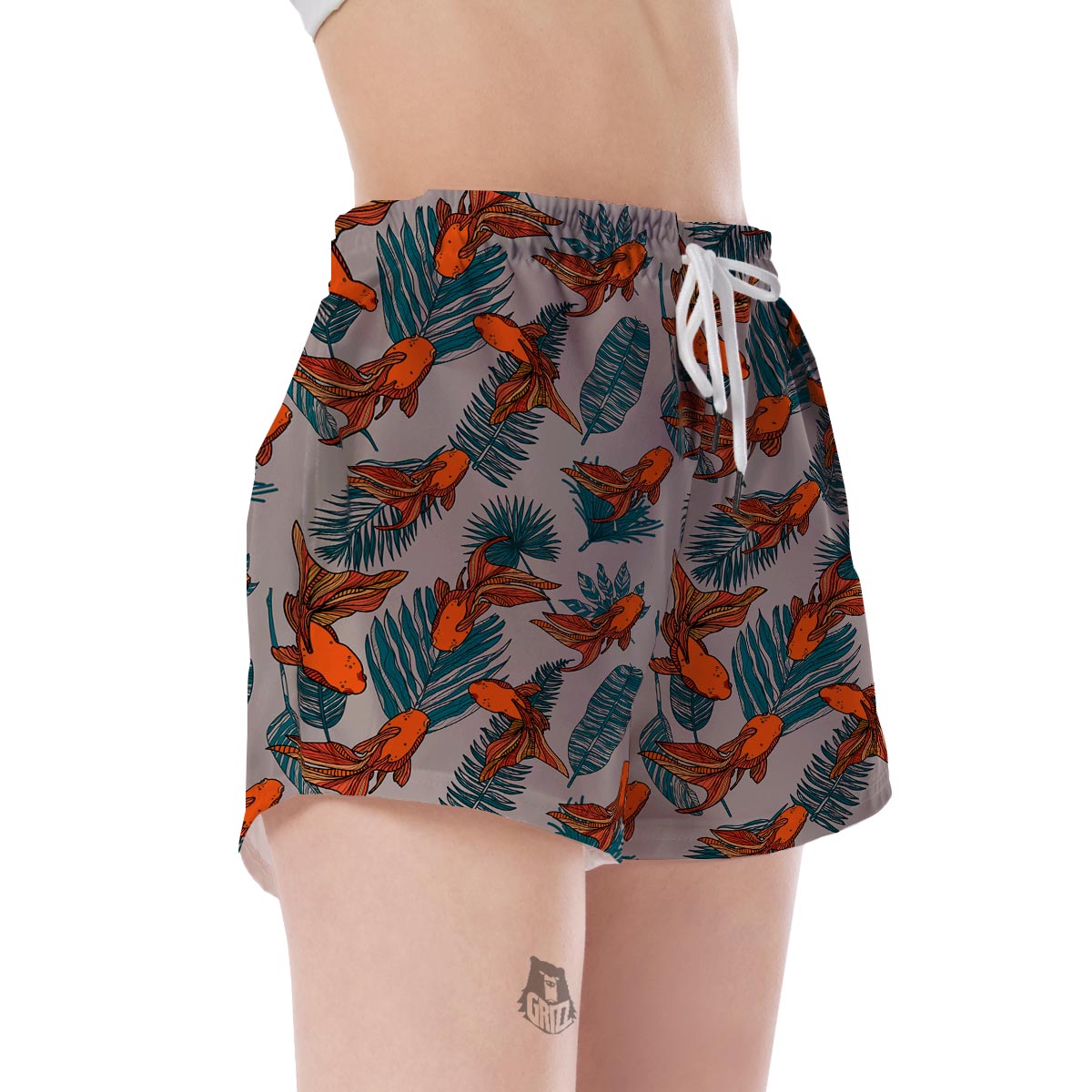 Goldfish Leaf Pattern Print Women's Shorts-grizzshop