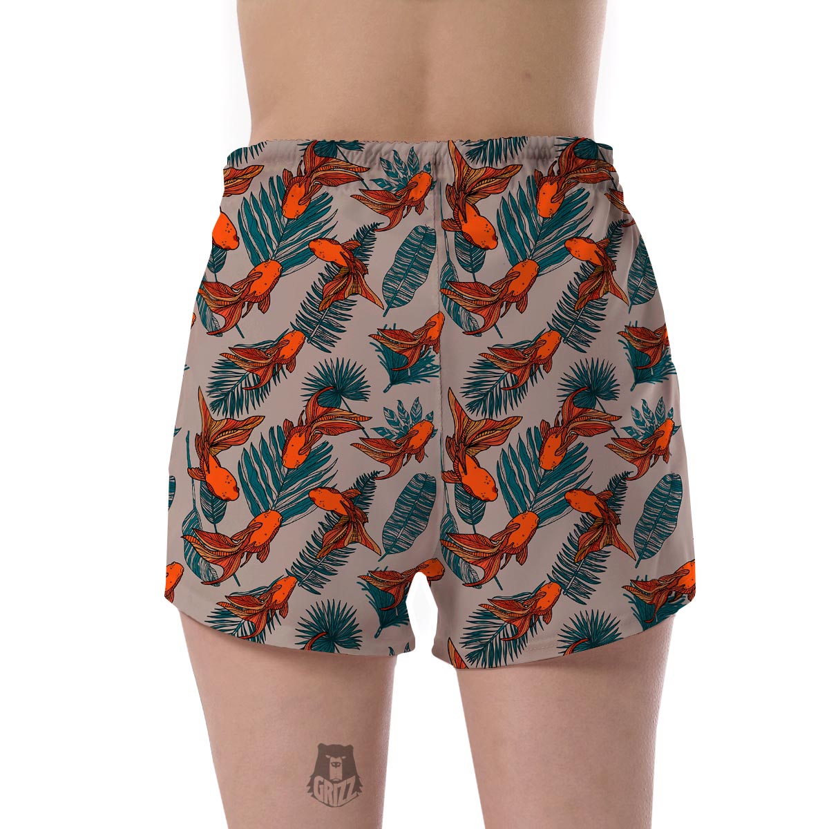 Goldfish Leaf Pattern Print Women's Shorts-grizzshop