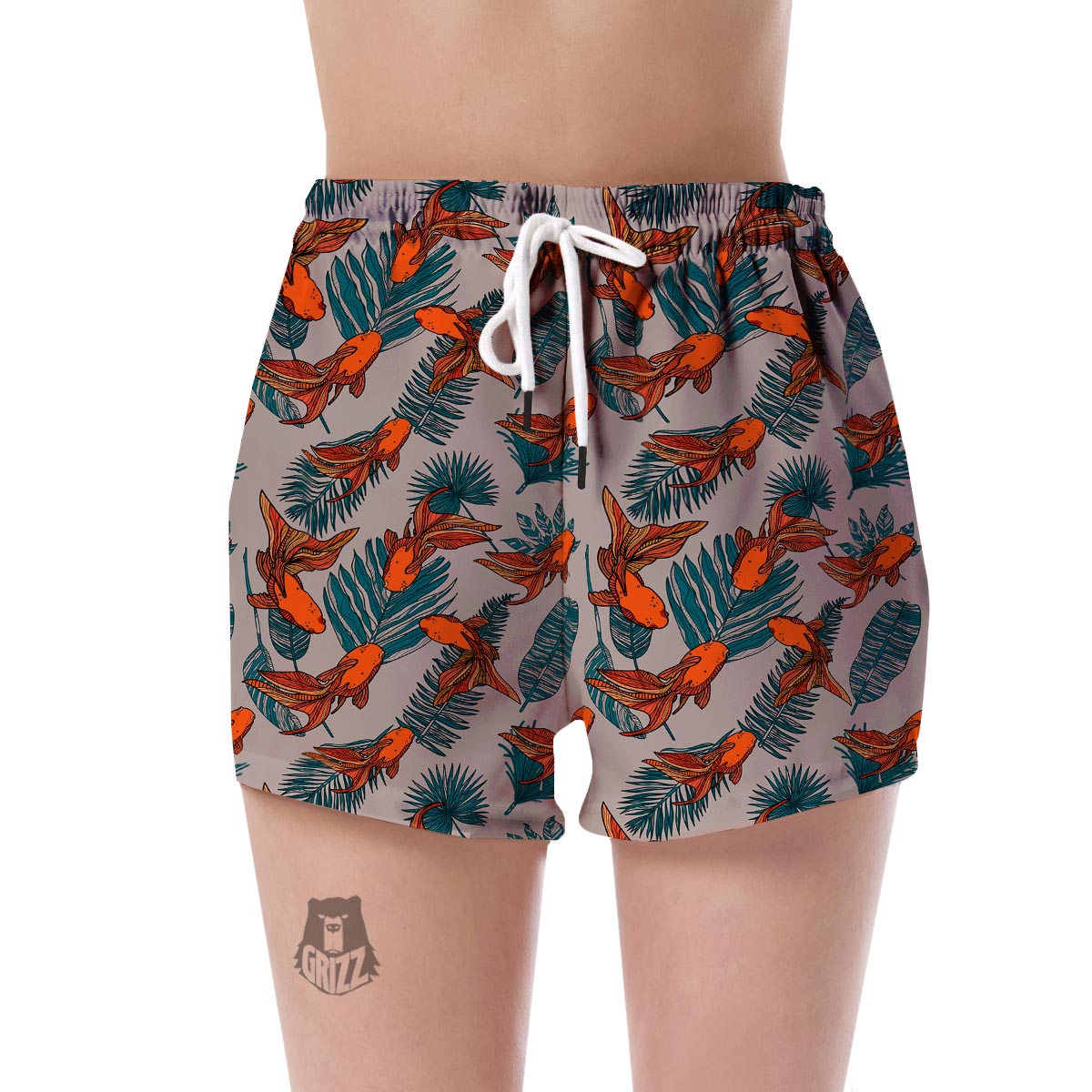 Goldfish Leaf Pattern Print Women's Shorts-grizzshop