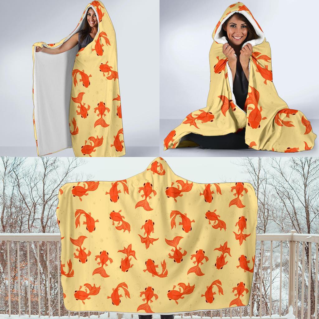 Goldfish Pattern Print Hooded Blanket-grizzshop