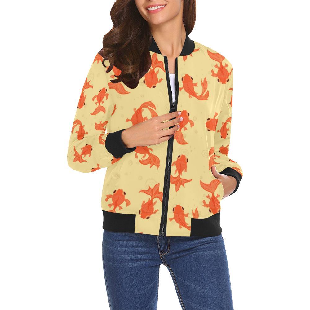 Goldfish Pattern Print Women Casual Bomber Jacket-grizzshop