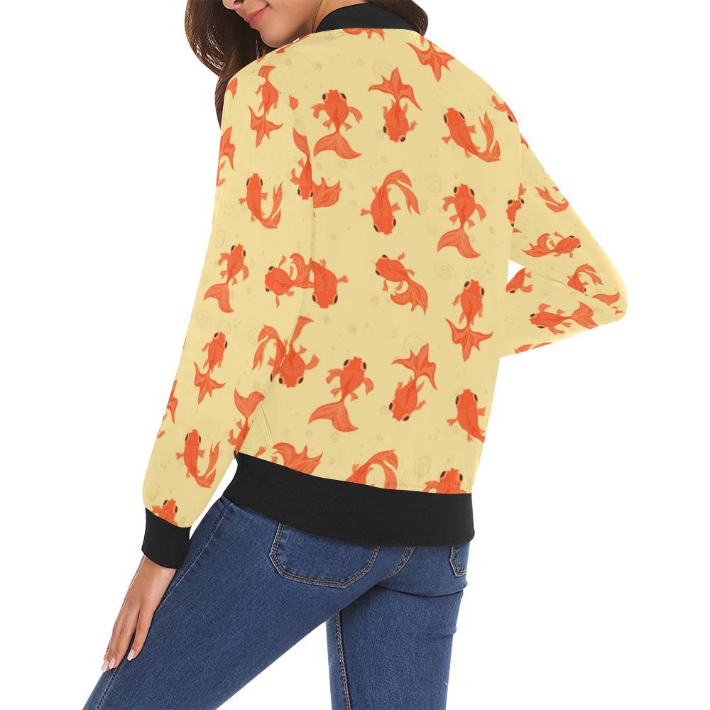 Goldfish Pattern Print Women Casual Bomber Jacket-grizzshop